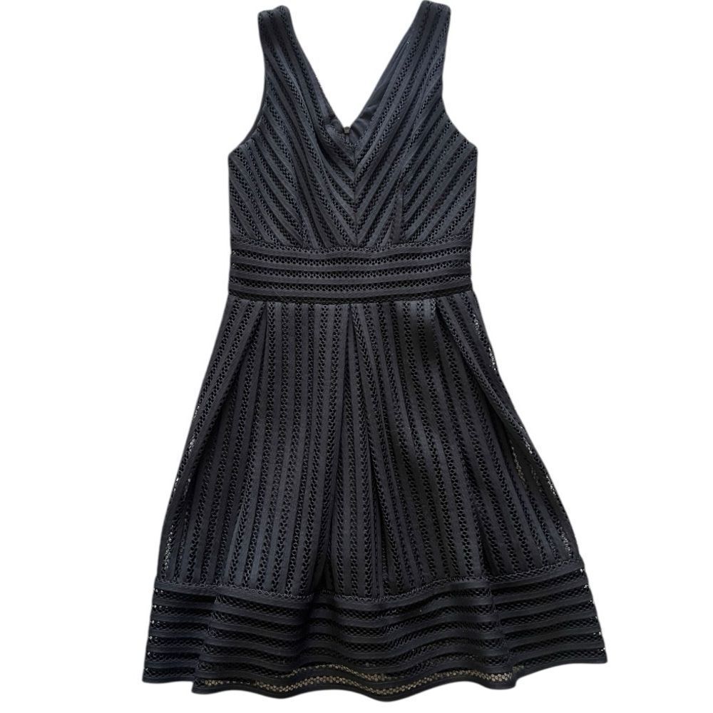 Aqua Black Fit And Flare Eyelet Elegant Cocktail Evening Little Black Dress Sz S